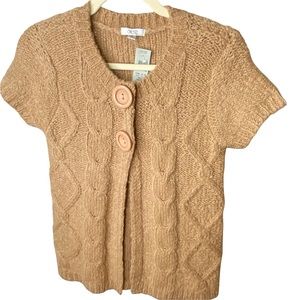 NWT Cache Cable Knit 2 Button Cardigan Tan Short Sleeved Size Small
